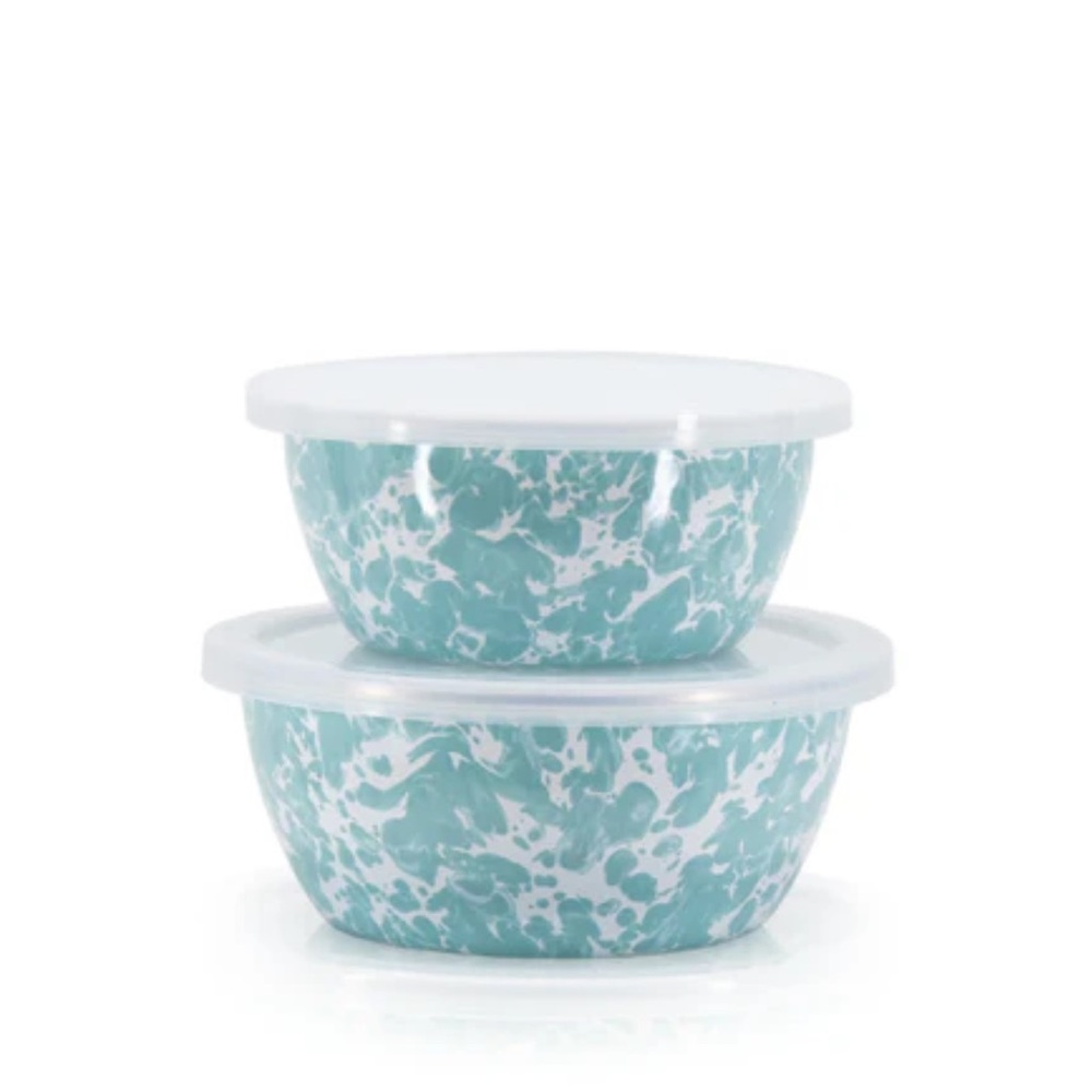 Golden Rabbit |Sea Glass Swirl 2 PC Prep Bowl Set with Lids | New in Box